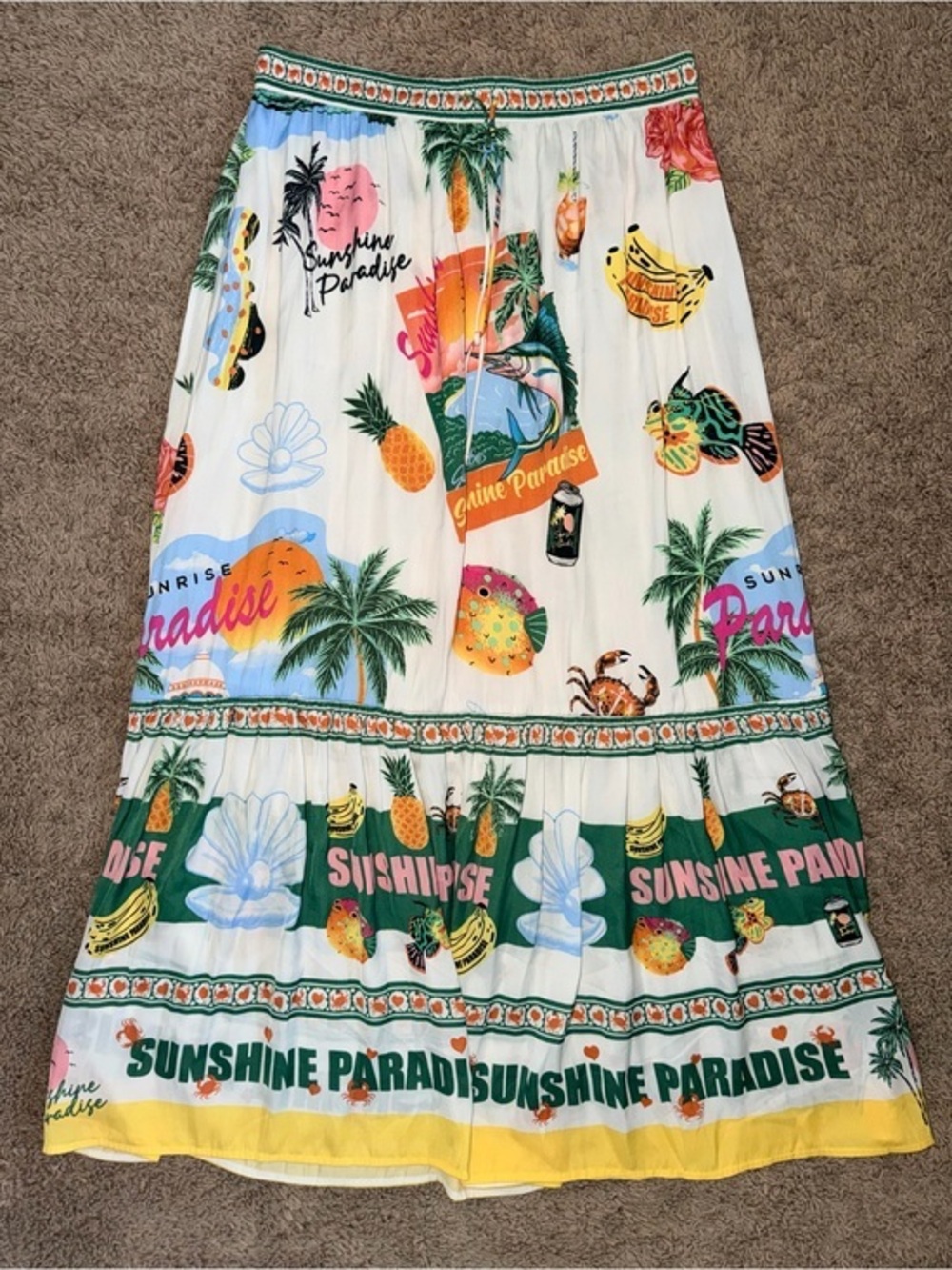 NEW! Rachel Zoe Sunshine Paradise Printed Midi Skirt - White Multi